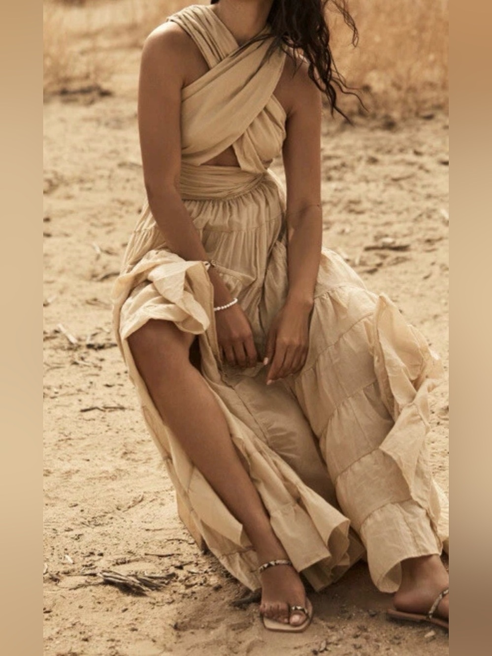 Erika Peña Selma Belted Tiered Convertible Dreamy Maxi Dress Sz L XL Bohemian‎